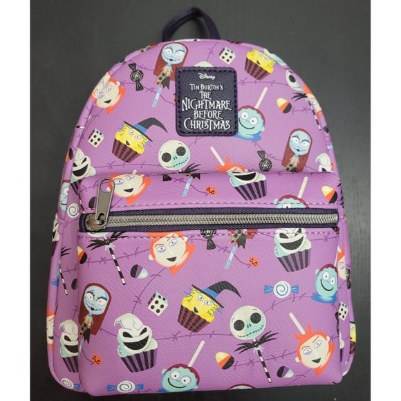 Loungefly Nightmare Before Christmas Mini Backpack Jack Sally Candy Purple Bag - Picture 1 of 5